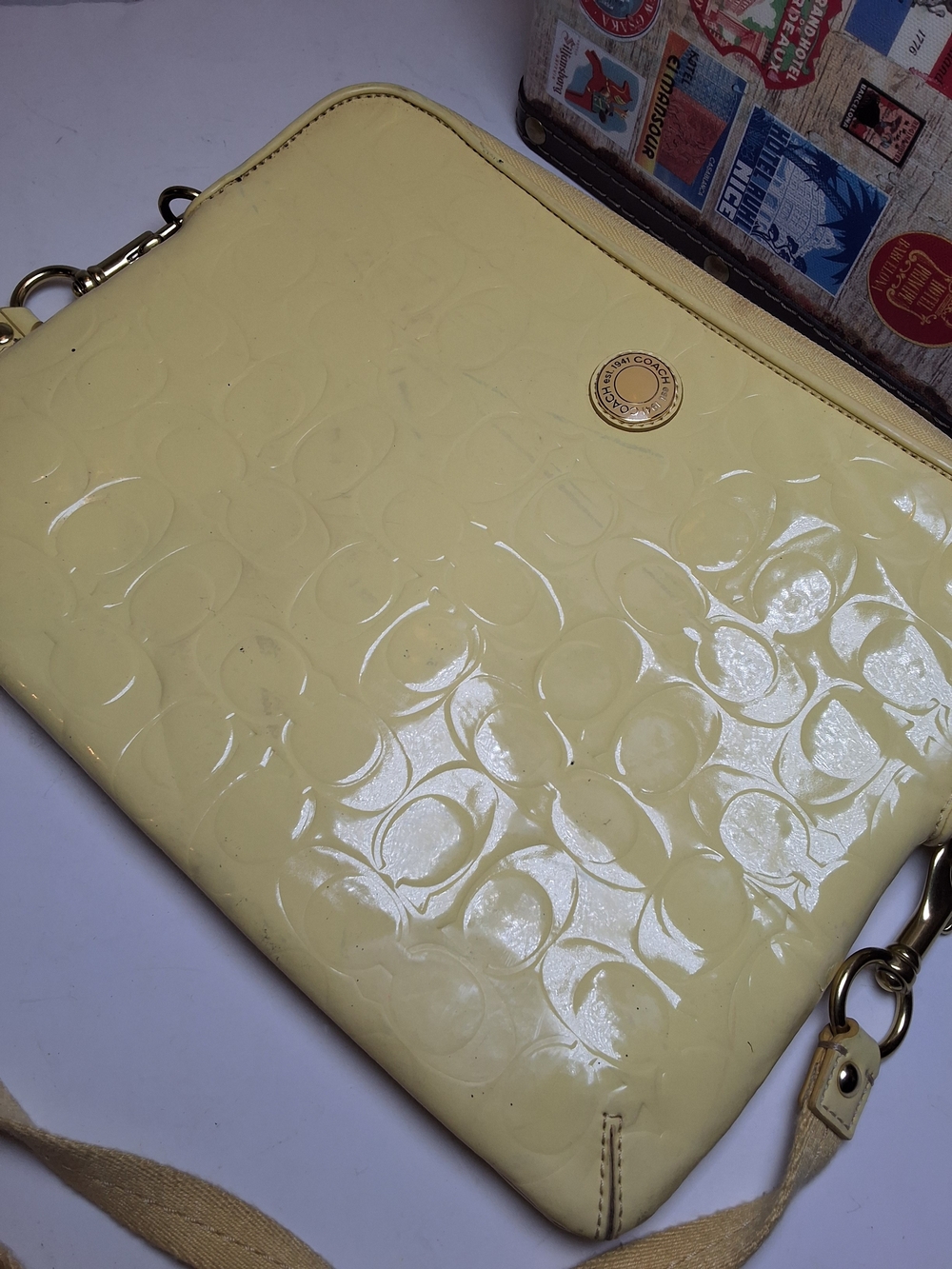 Coach Yellow Patent Crossbody Bag with Embossed Signature
